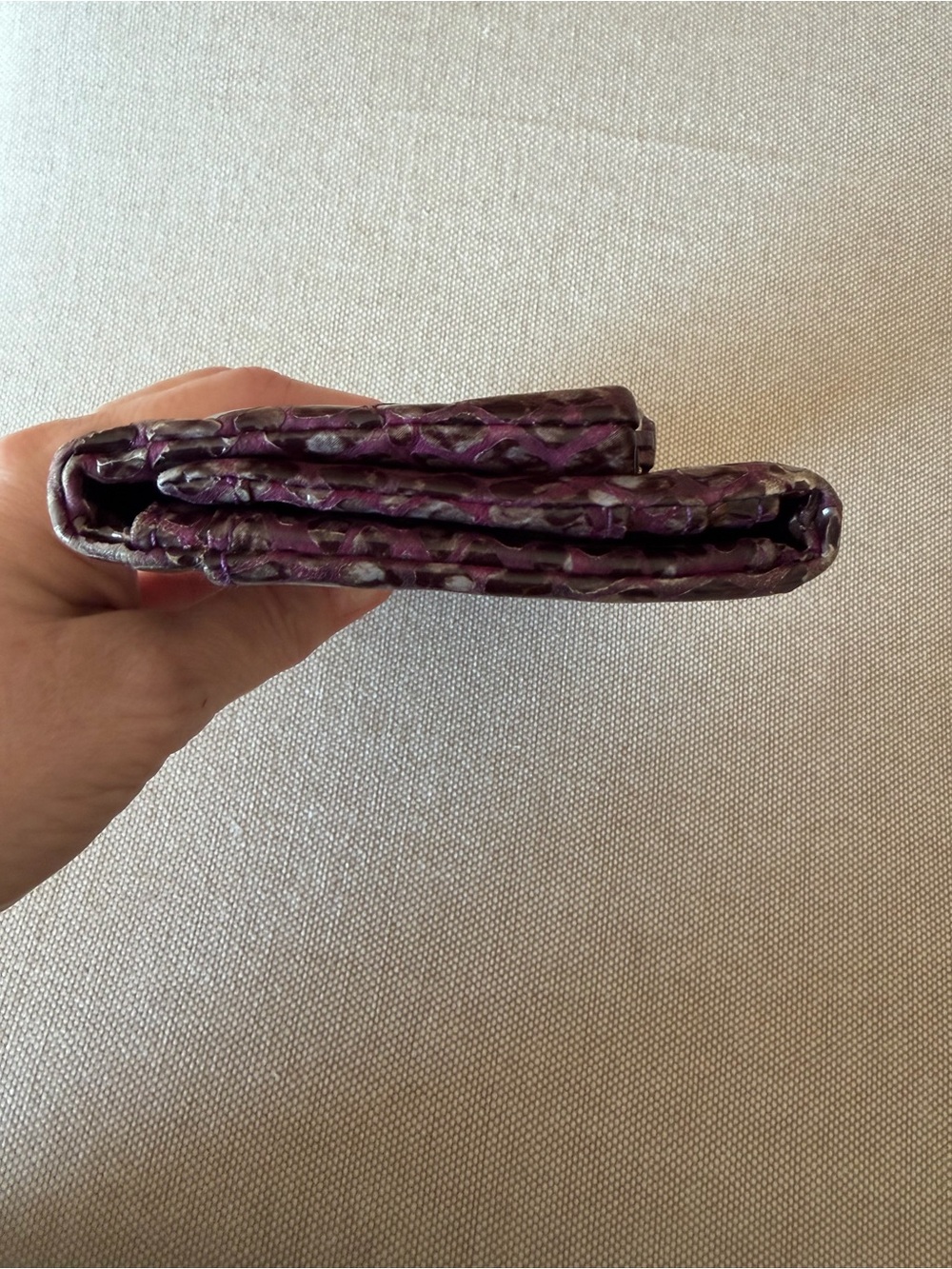 Brighton Purple Faux Snake-Embossed Foldover Wallet Silver Accent - Picture 6 of 9